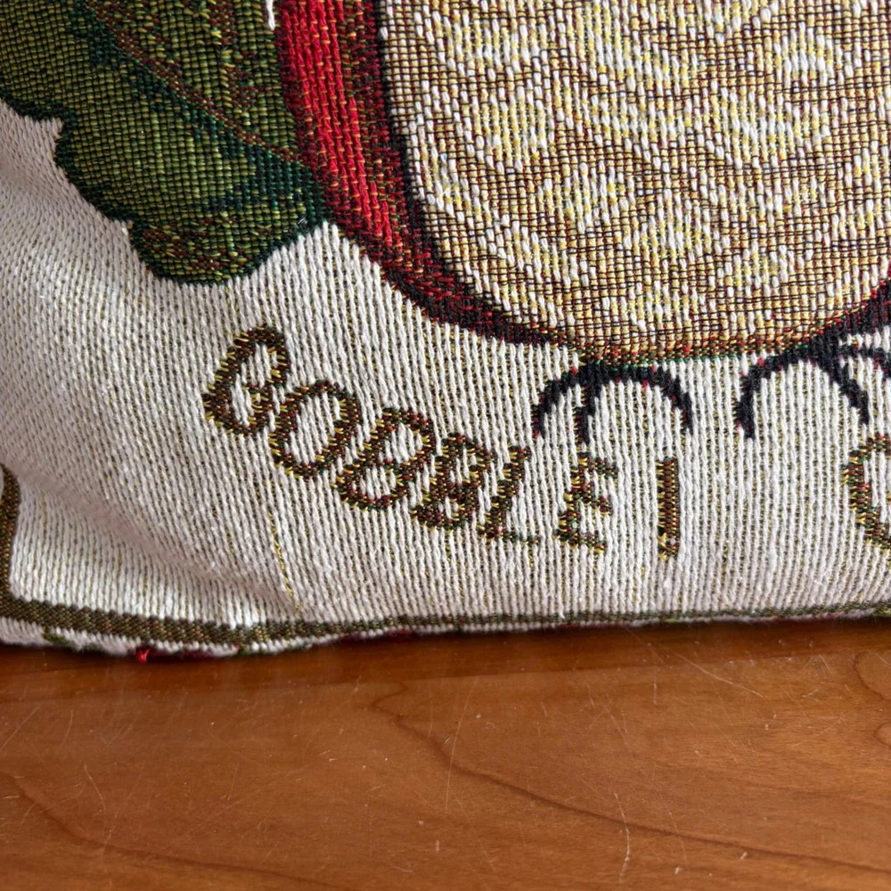 Thanksgiving Turkey Gobble Gobble Woven Tapestry Throw Pillow Autumn Decor Tan